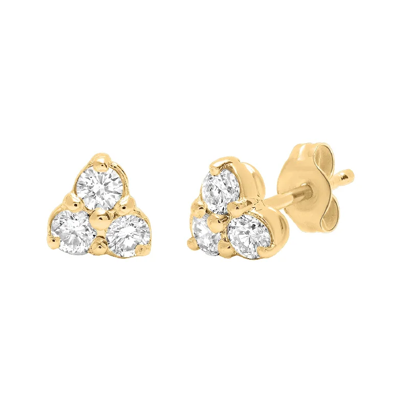 women's birth month earrings-Diamond trio cluster stud