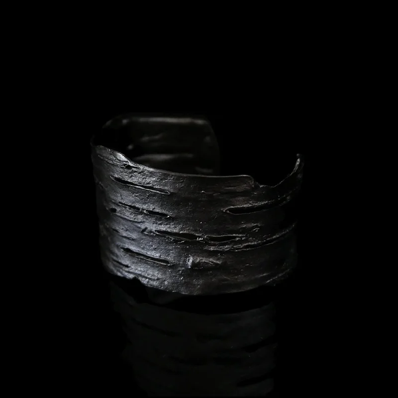 women's alloy bracelets-Birch Bark Cuff - Gunmetal