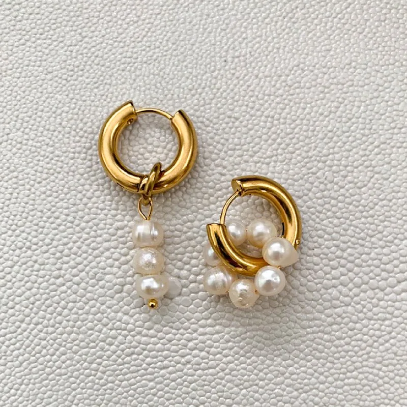 women's custom-made earrings-Mix not Match Pearl Hoops