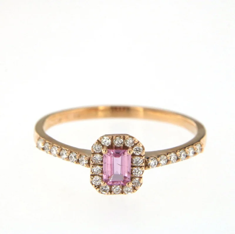 women’s modern engagement rings-Candy 18K Rose Gold Ring w. Diamonds & Pink Sapphire