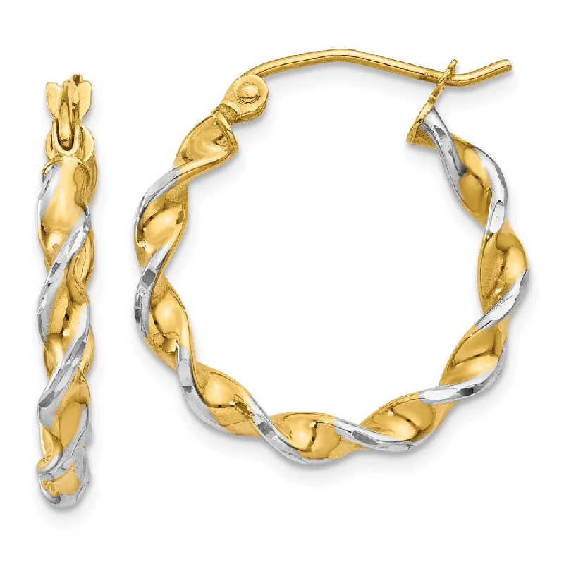 women's halo earrings-2.75mm, Two-tone Twisted Hoops in 14k Yellow Gold and Rhodium, 20mm