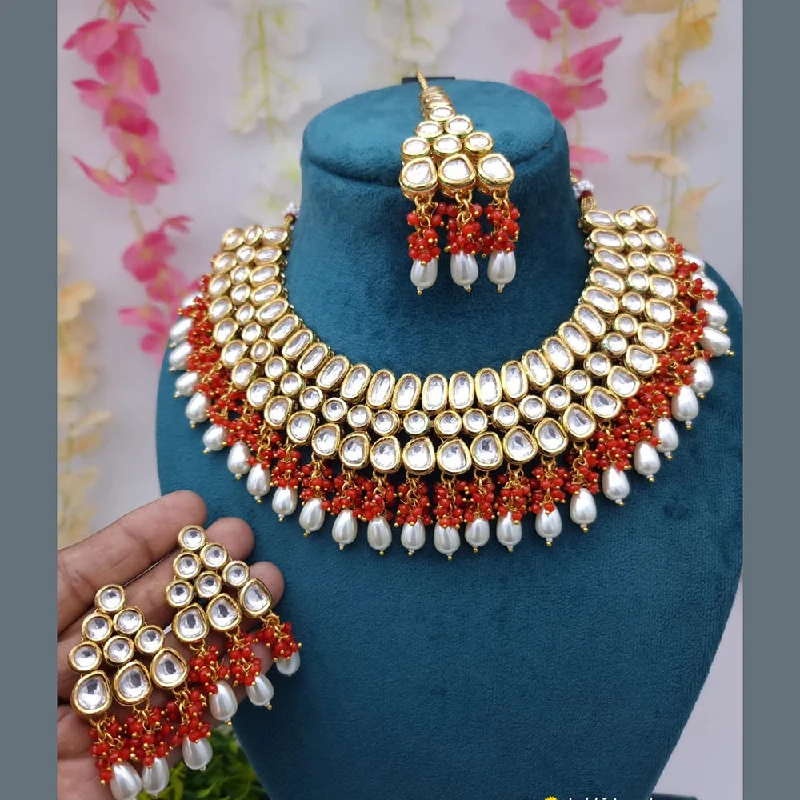 women’s adjustable necklaces-JCM Gold Plated Kundan Stone Necklace Set