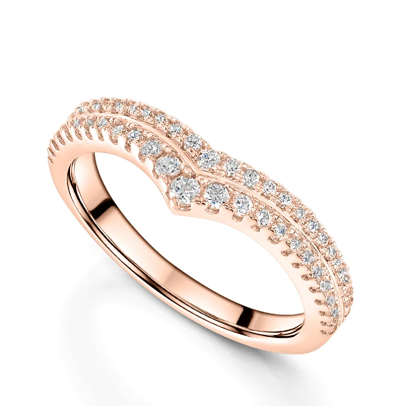 women's tension setting engagement rings-18ct Rose Gold V Shaped Double Row Diamond Set Wedding Ring