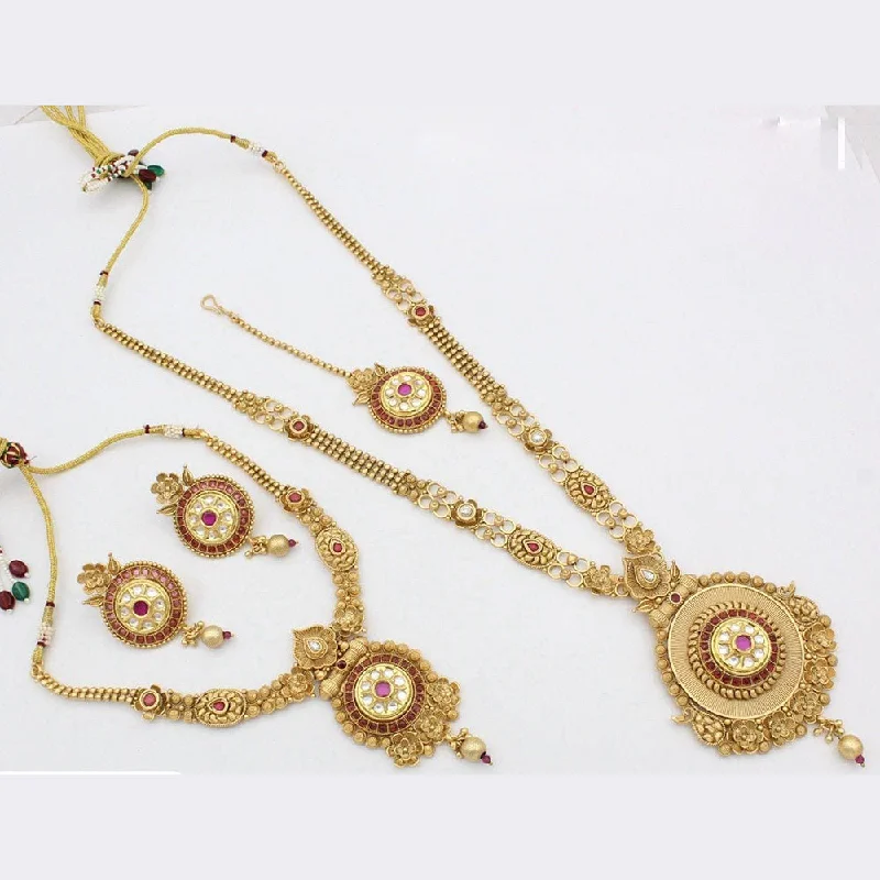 women’s designer gold necklaces-Manisha Jewellery Gold Plated Pota Stone Double Necklace Set