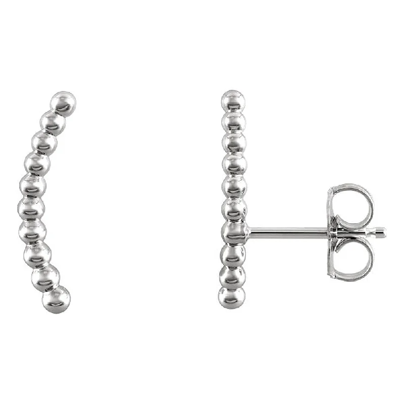 women's sapphire earrings-1.7 x 15mm (9/16 Inch) 14k White Gold Beaded Ear Climbers