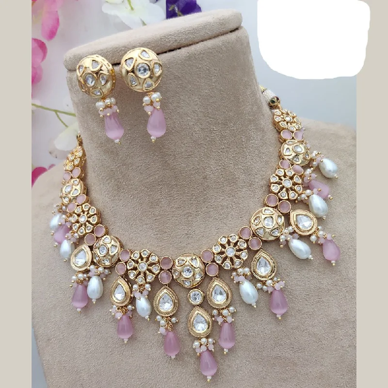 women’s vintage charm necklaces-Jewel Addiction Gold Plated Kundan Necklace Set