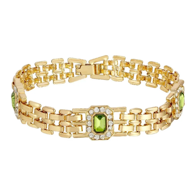 women's lightweight bracelets-2028 Jewelry Octagon Peridot Green Crystal Brick Chain Bracelet