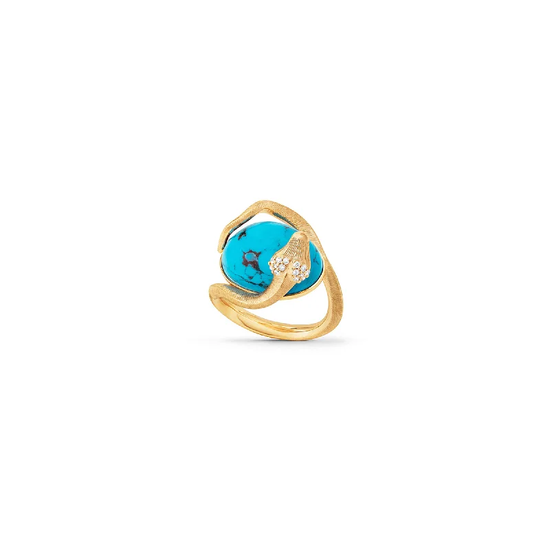 women’s vintage rings-Snakes 18K Gold Ring w. Diamonds & Turquoise