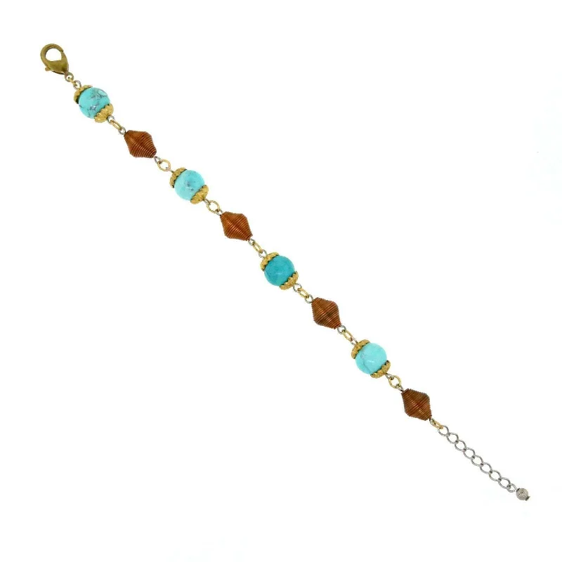 women's personalized name bracelets-T.R.U. Genuine Howlite Dyed Turquoise Copper Beaded Bracelet