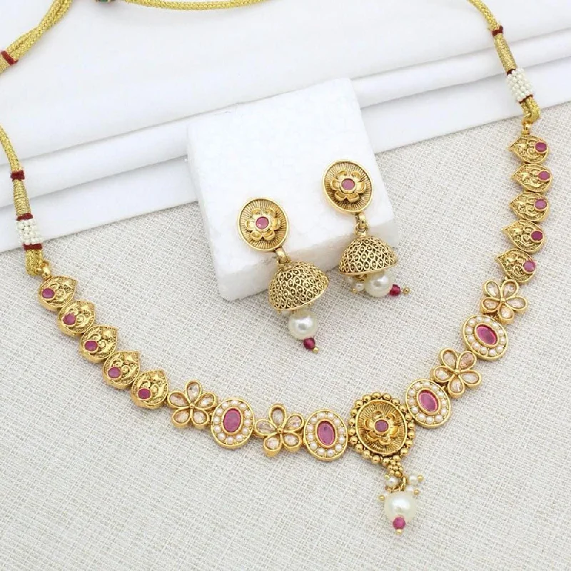 women’s necklaces-Manisha Jewellery Gold Plated Crystal Stone And Pearl Necklace Set