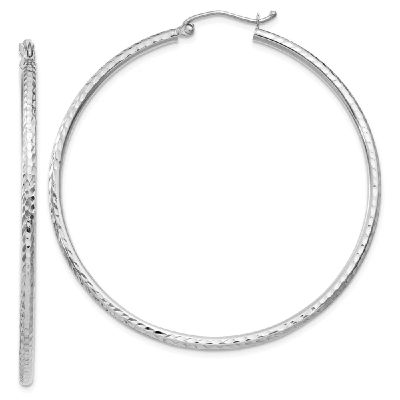 women's screw back earrings-2mm, 14k White Gold Diamond-cut Hoops, 50mm (1 7/8 Inch)