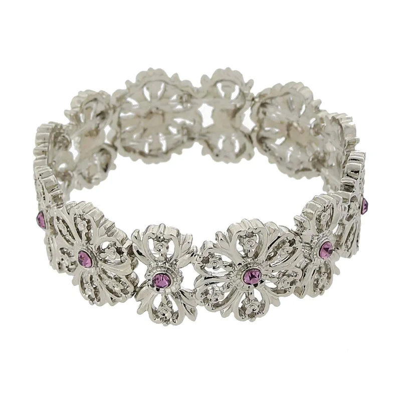 women's tennis bracelets-1928 Jewelry Purple Flower Stretch Bracelet