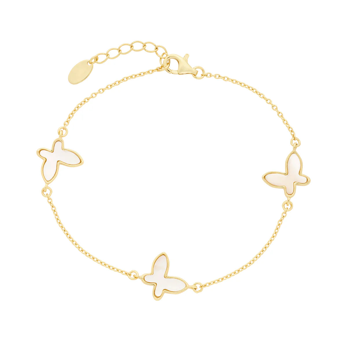 women's gold bracelets-Triple Pearl Butterfly Bracelet