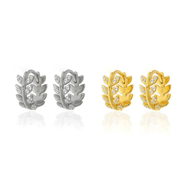 women's big earrings-Laurel Wreath Huggie