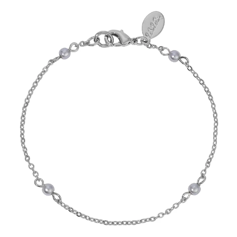 women's geometric bracelets-2028 Jewelry Light Grey Faux Pearl Chain Bracelet 7 Inch