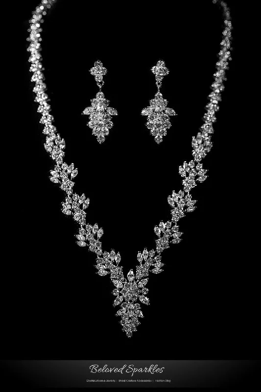 women’s crystal necklaces-Nichelle Marquise Cluster Statement Necklace Set | Cubic Zirconia