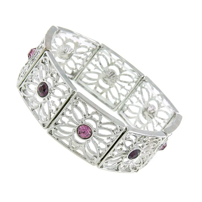 women's minimalist bracelets-1928 Jewelry Square Butterfly Filigree Crystal Stretch Bracelet