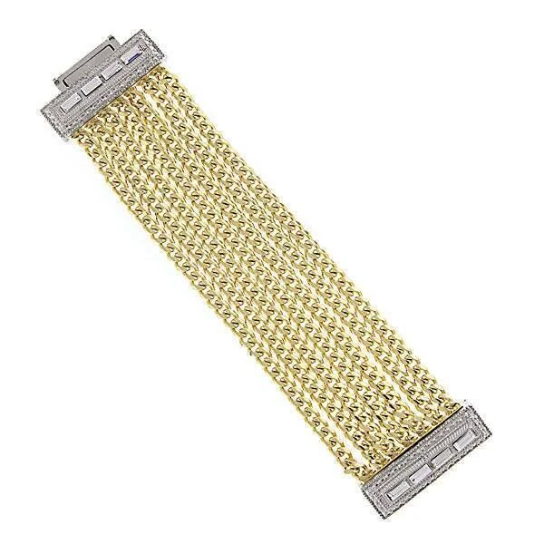 women's floral bracelets-1928 Jewelry Two Tone Crystal Triple Row Chain Magnetic Clasp Bracelet