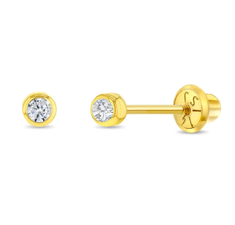 women's three-stone earrings-14k Gold Bezel Set Diamond Studs