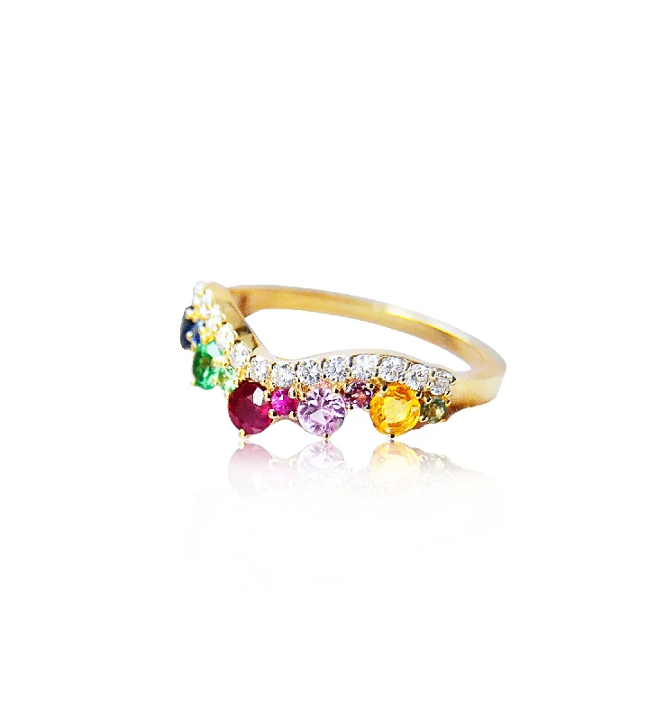 women’s cocktail rings-Josephine 14K Gold Ring w. Diamonds, Rubies, Tsavorites & Sapphires