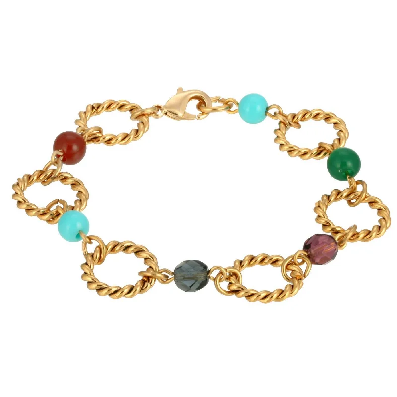 women's lightweight bracelets-1928 Jewelry Round Link Multi Color Bead Bracelet