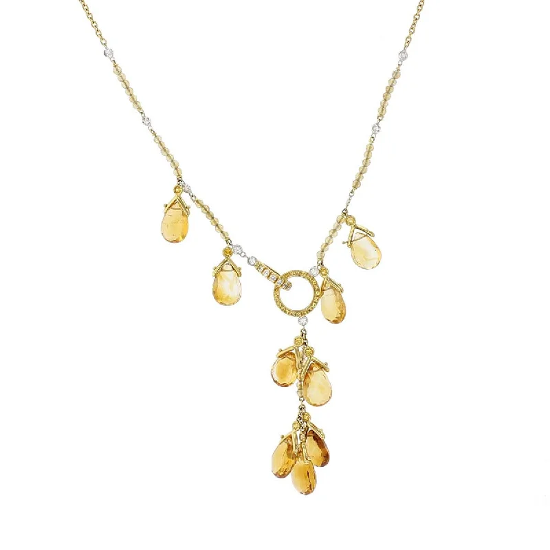 women’s infinity pendant necklaces-Briolette Citrine, Yellow Sapphire and Diamond Necklace