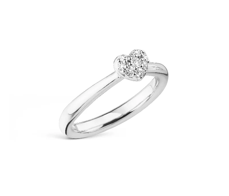 women’s luxury diamond rings-Small Heart 18K Whitegold Ring w. Diamonds