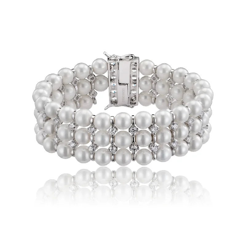 women's infinity bracelets-Delphine Monfort Three Row Pearl Bracelet