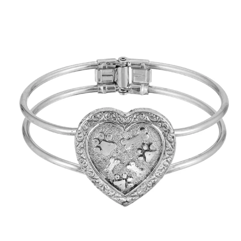 women's sun bracelets-1928 Jewelry Pewter Heart Paws And Bones Cuff Bracelet