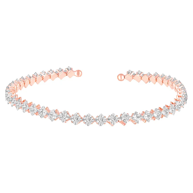 women’s sapphire necklaces-Mahi Rose Gold Plated Classic Princess Cut White Cubic Zirconia Studed Adjustable Kada Choker Necklace for Women (PS1101849ZWhi)