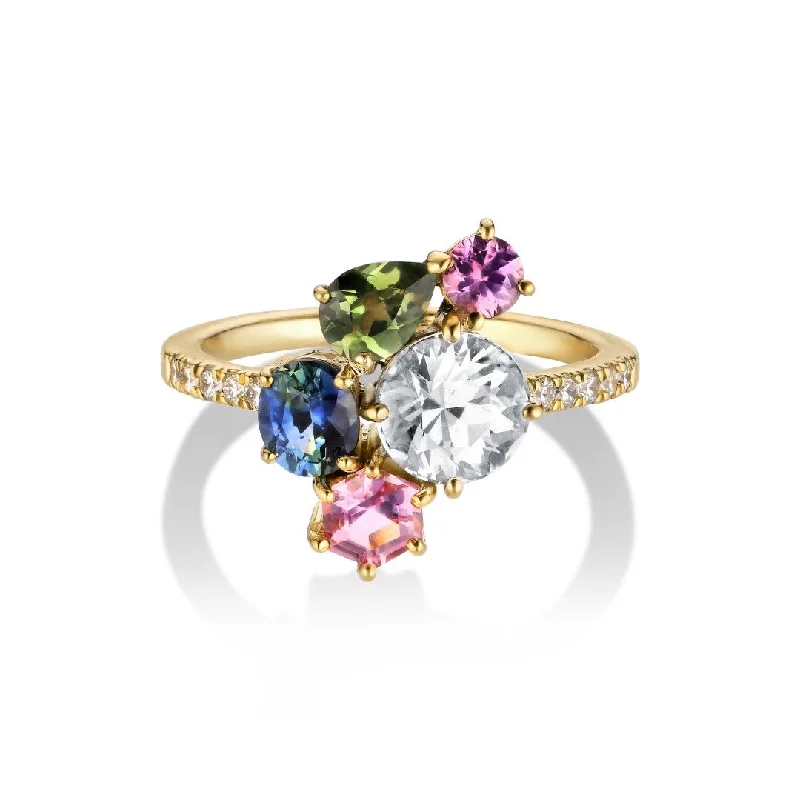 women’s heart-shaped rings-Varnaya Amatara 18K Gold Ring w. Diamond & Sapphires