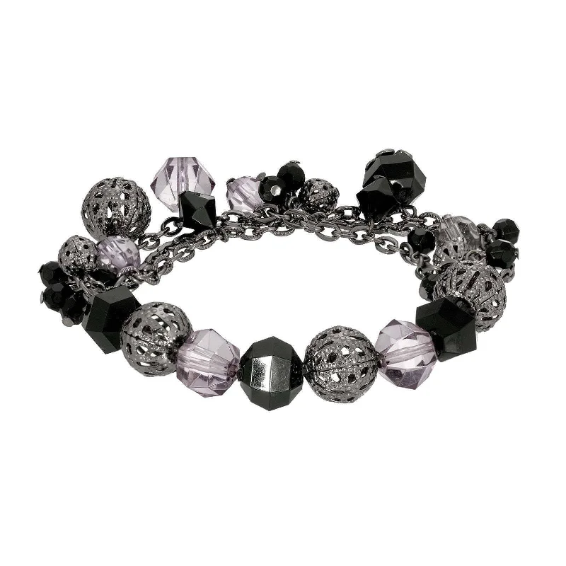 women's nature-inspired bracelets-1928 Jewelry Black Beaded Round Filigree Ball Stretch Bracelet