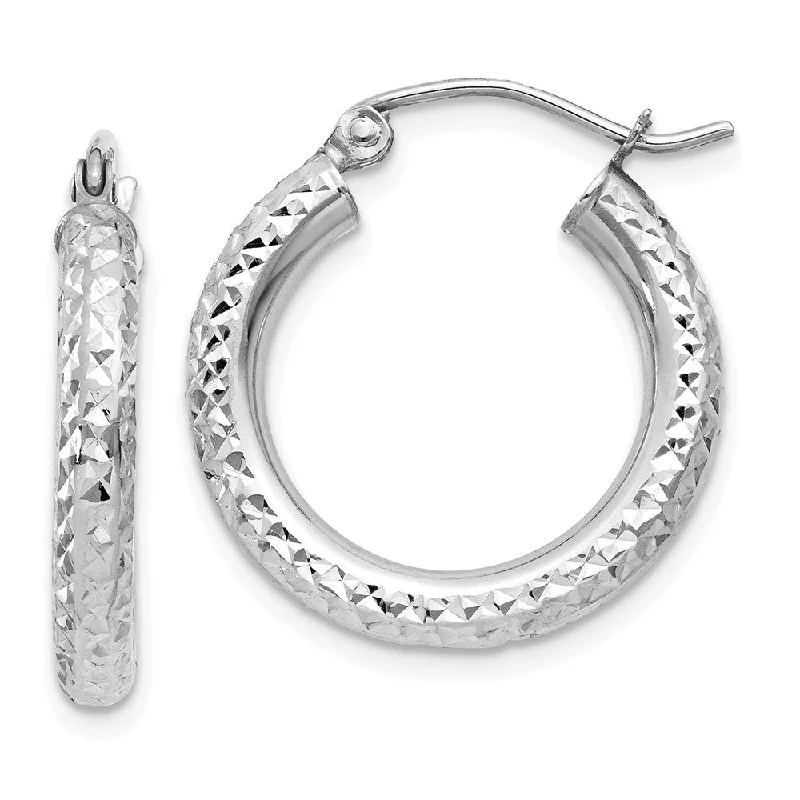 women's bridal earrings-3mm, 14k White Gold Diamond-cut Hoops, 20mm (3/4 Inch)