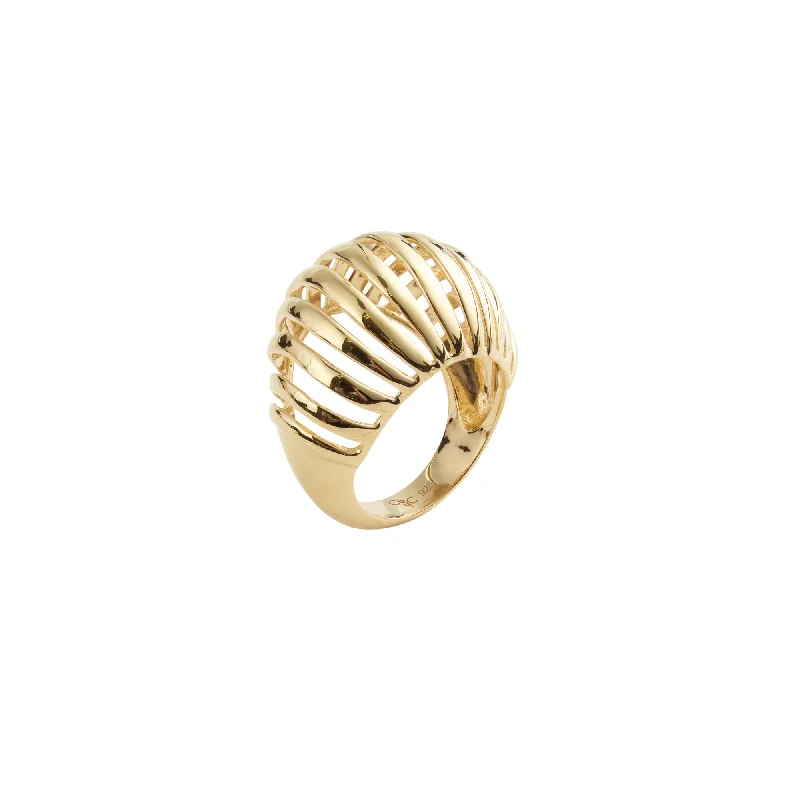 women’s large diamond rings-Ribbed VOID Gold Vermeil Ring