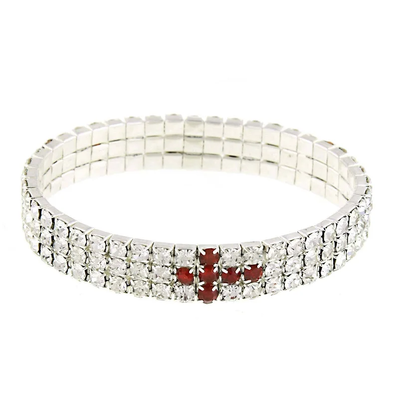 women's chain bracelets-1928 Jewelry Red Rhinestone Cross Stretch Bracelet