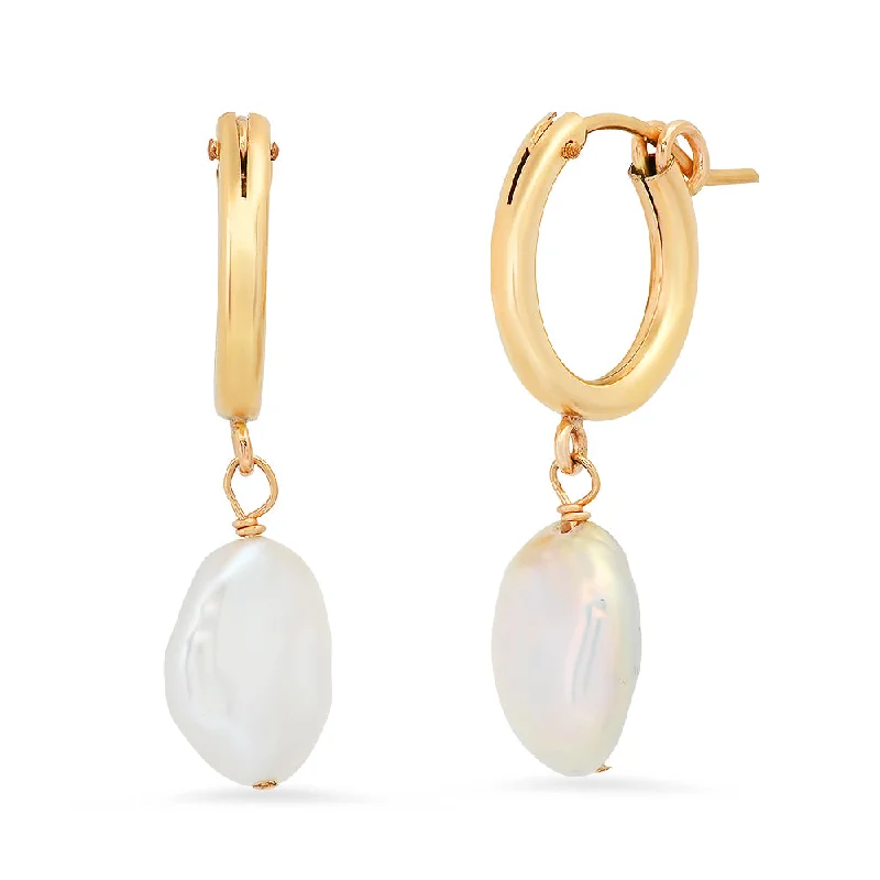 women's diamond stud earrings-Single pearl drop hoop