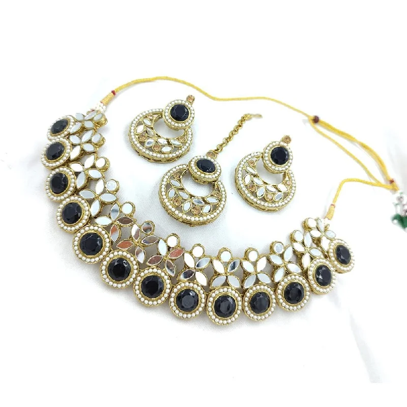 women’s infinity pendant necklaces-Akruti Collection Gold Plated Pota Stone And Mirror Necklace Set