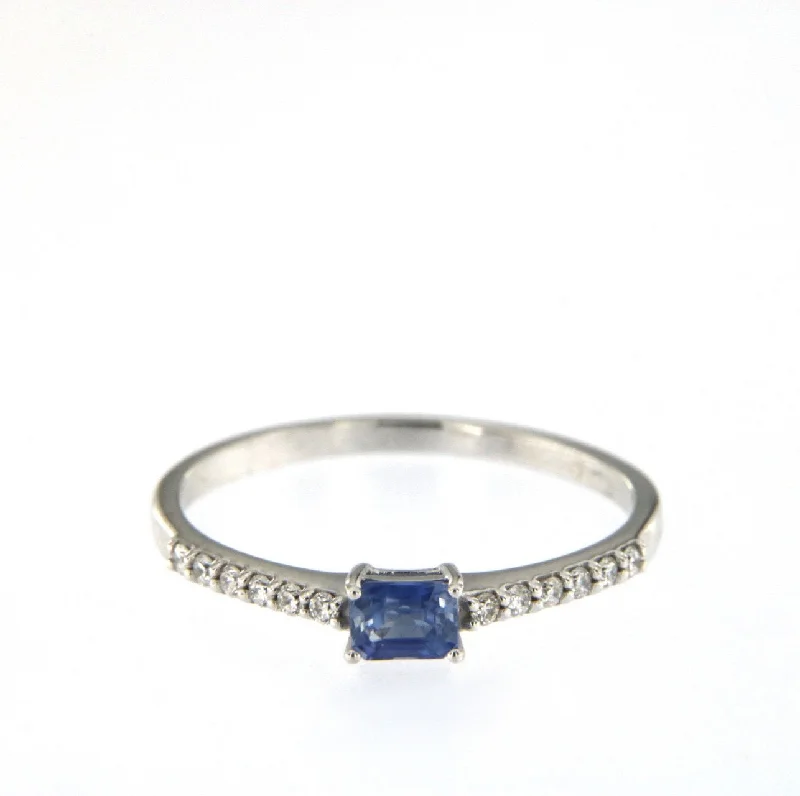 women’s adjustable silver rings-Candy 18K White Gold Ring w. Blue Sapphire & Diamonds