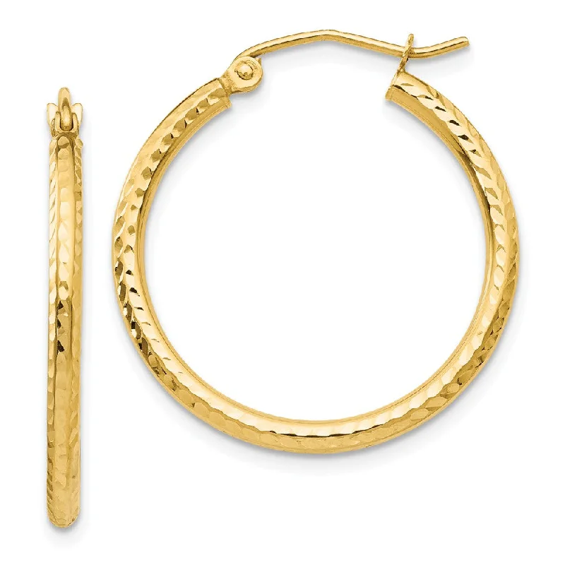 women's handcrafted earrings-2mm, 14k Yellow Gold Diamond-cut Hoops, 25mm (1 Inch)