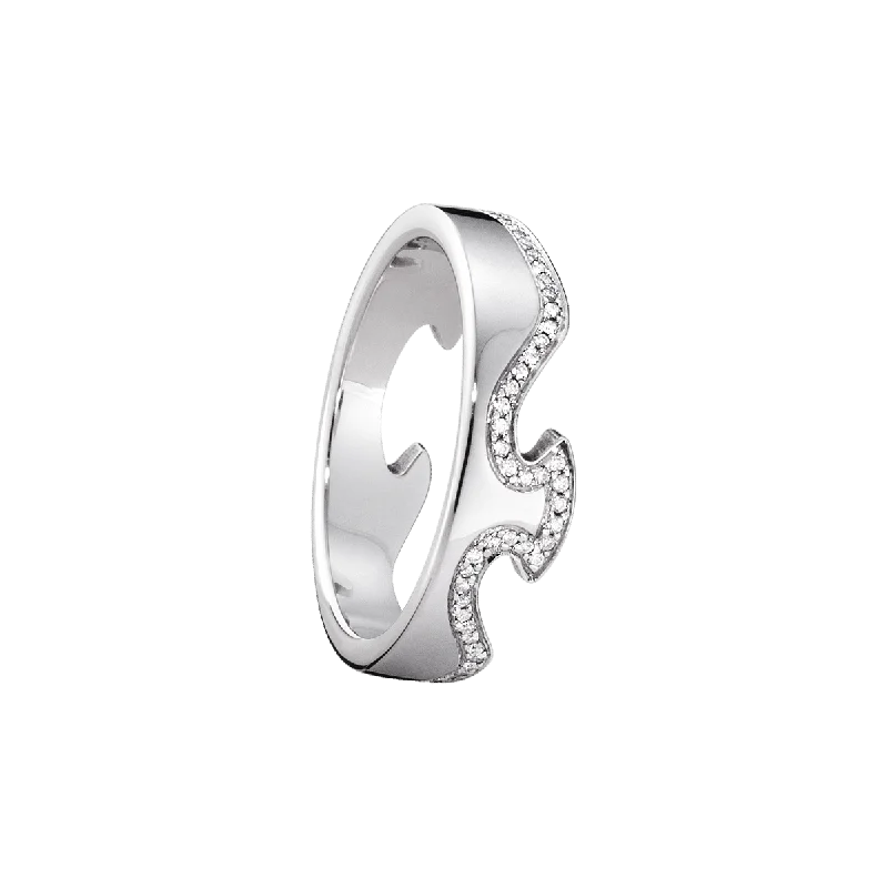 women’s fashion statement rings-Fusion End 18K White Gold Ring w. Diamonds