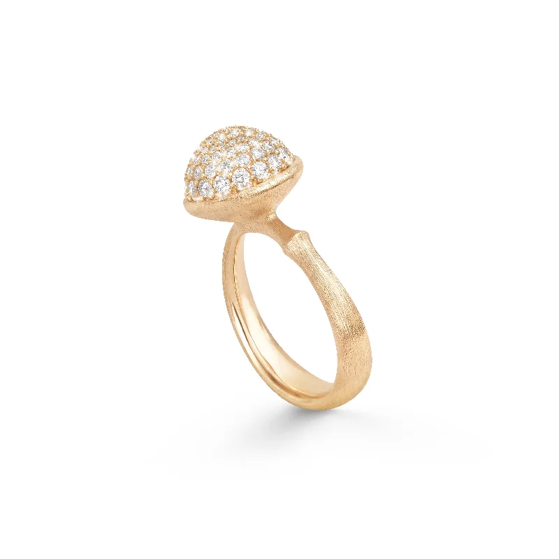 women’s romantic rings-Large Lotus Pavé 18K Gold Ring w. Diamonds