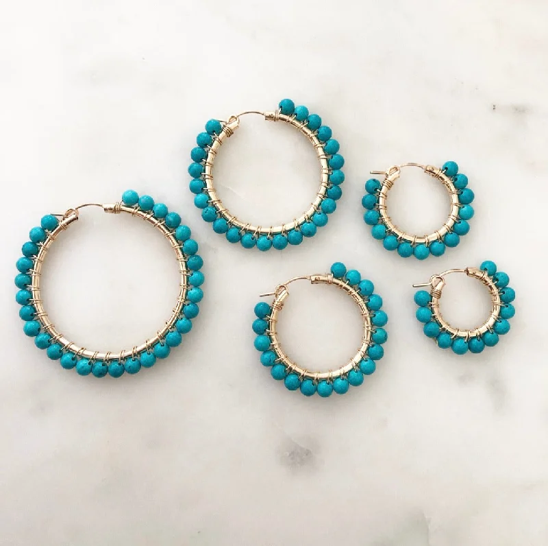 women's multi-stone earrings-Lucia Turquoise Hoops