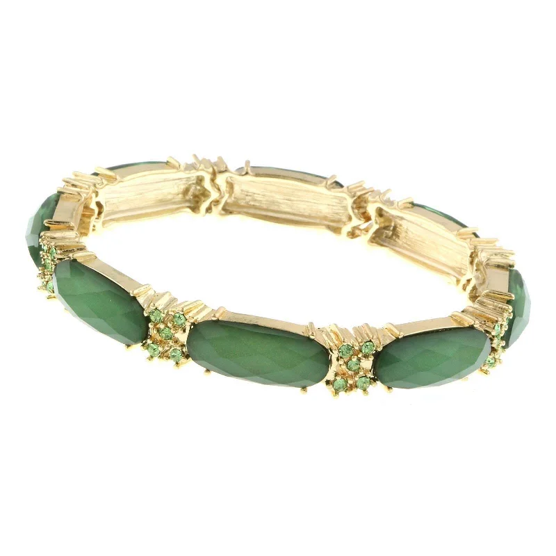 women's sporty bracelets-2028 Jewelry Oblong Stone And Crystal Accent Slim Stretch Bracelet