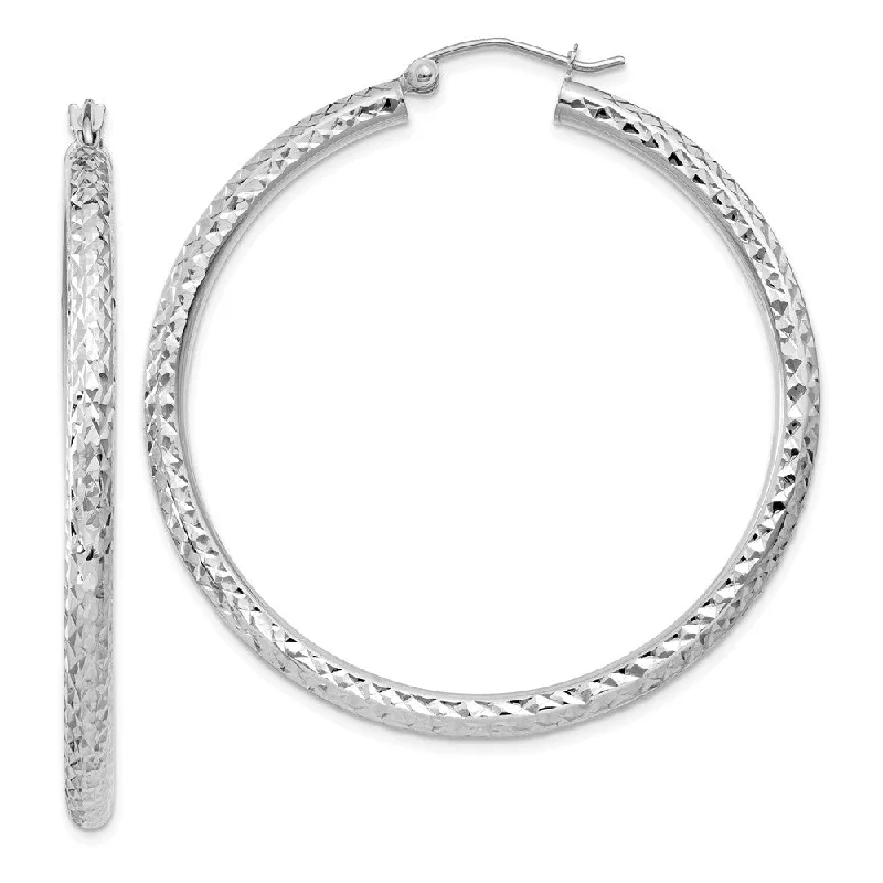 women's fancy earrings-3mm, 14k White Gold Diamond-cut Hoops, 45mm (1 3/4 Inch)