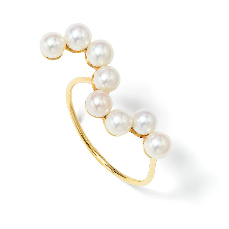 women’s bold rings-Curves 9K Gold Ring w. Pearls