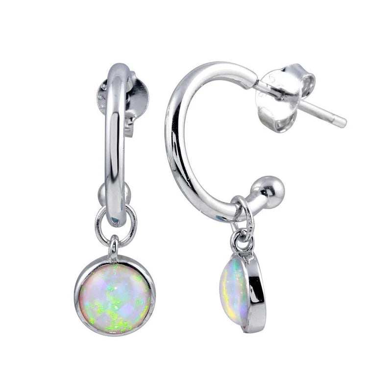 women's luxury earrings-Silver 925 Rhodium Plated Semi Hoop Dangling Pink Opal