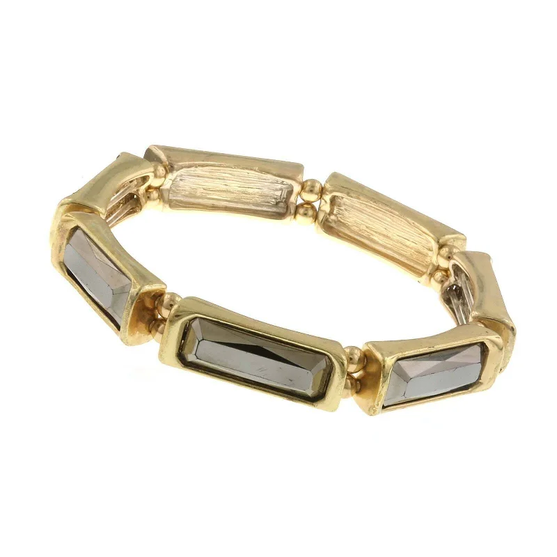 women's wellness bracelets-2028 Jewelry Rectangular Hematite Crystal Stretch Bracelet