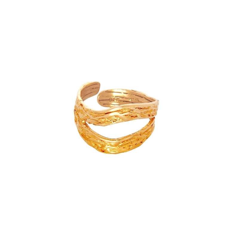 women’s modern engagement rings-Wave Double Ring Gold Plated