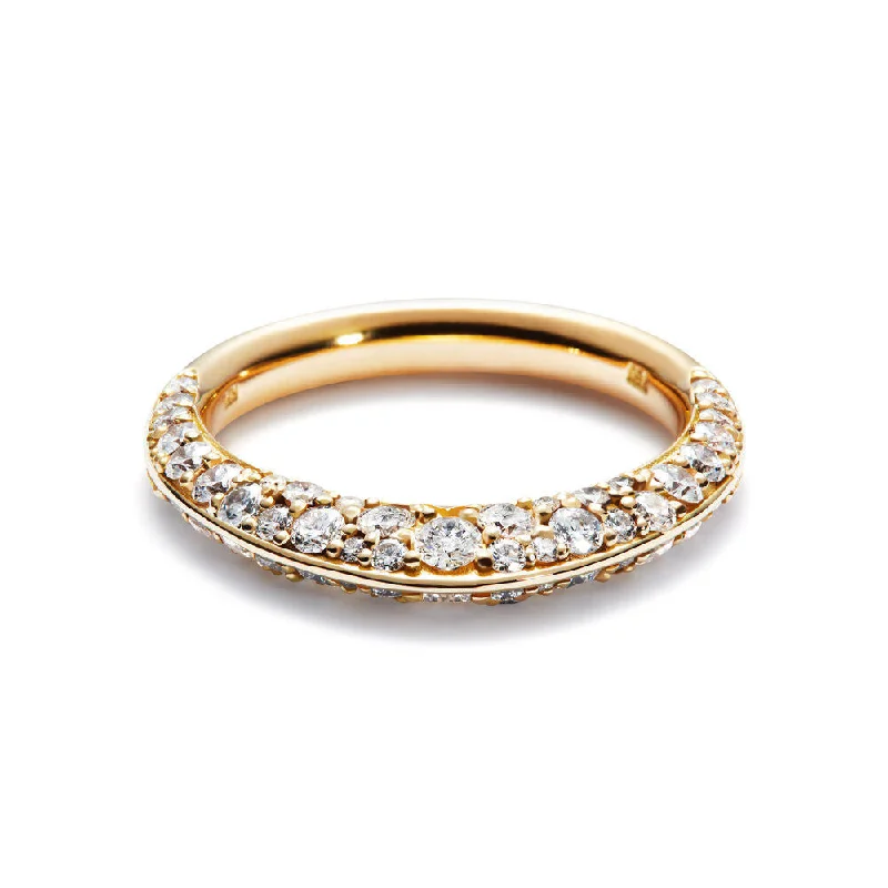 women’s cushion cut rings-Double Pave 18K Gold Ring w. Diamonds