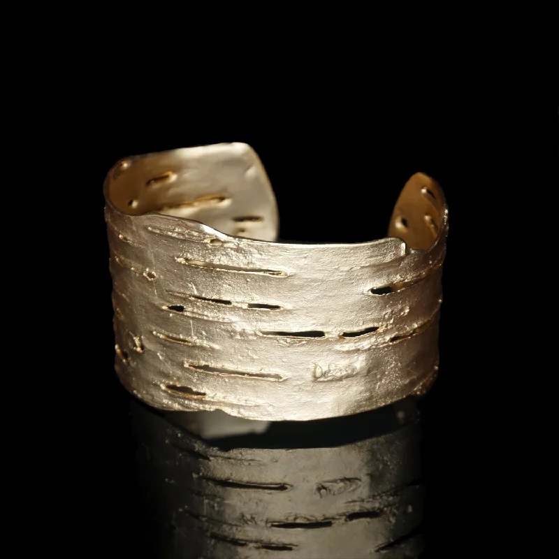 women's glass bead bracelets-Birch Bark Cuff - Gold